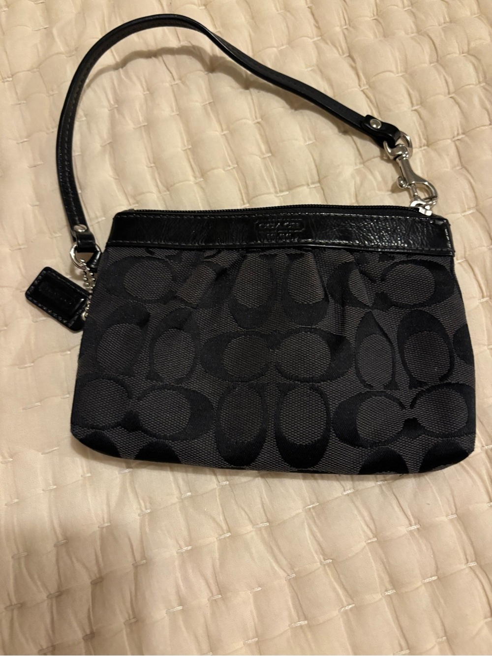Coach Black Signature Monogram Wristlet